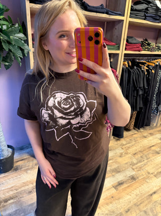 CARCORTADO S/S REG PRINT TEE JRS Coffee Bean/Print Ria rose