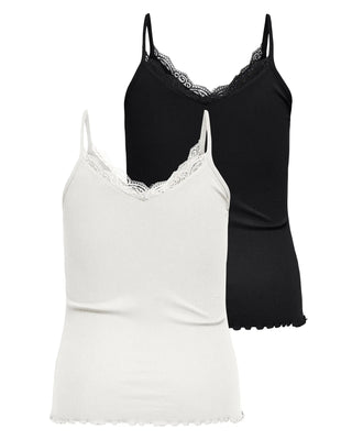CARSILLE S/L V-NECK TOP 2PACK JRS Cloud Dancer CLOUD DANCER+BLACK 2 PACK