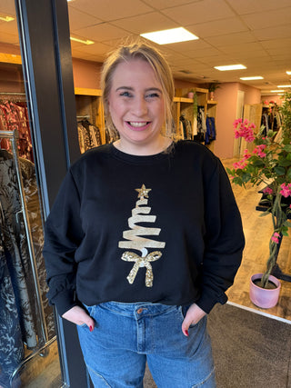 CARYDA XMAS L/S O-NECK SWEAT BOX JRS Black/Yda tree