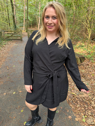 VMCEVELIN LS WRAP SHORT DRESS WVN CUR Black