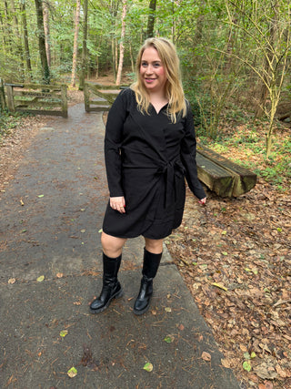 VMCEVELIN LS WRAP SHORT DRESS WVN CUR Black