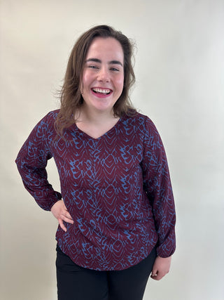 CARVICA L/S V-NECK TOP WVN NOOS Fig/BLUE ZONE