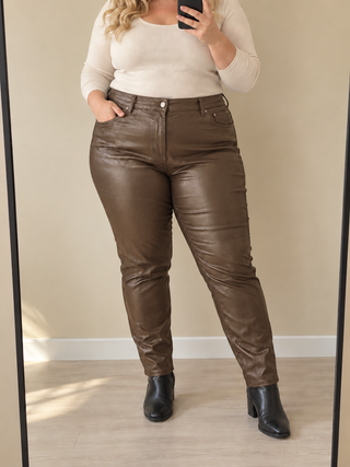 Broek leatherlook bruin