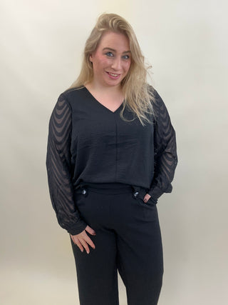 CARMETTA L/S V-NECK TOP WVN Black