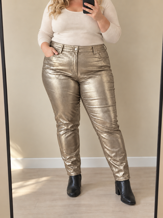 Broek leatherlook goud