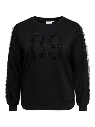 CARBEATRIX L/S O-NECK SWT JRS Black 09 + sleeve lace black