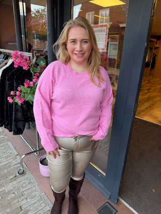 VMCDOFFY LS O-NECK BLOUSE GA NOOS CUR Fuchsia Pink/W MELANGE