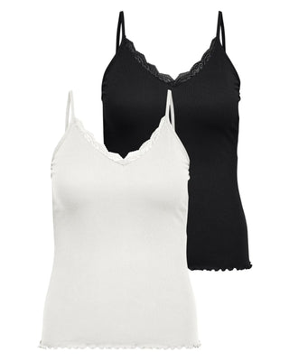 CARSILLE S/L V-NECK TOP 2PACK JRS Cloud Dancer CLOUD DANCER+BLACK 2 PACK
