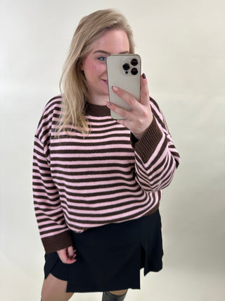 CARALIVIA LS O-NECK STRIPE KNT Fudge/Stripes Cyclame