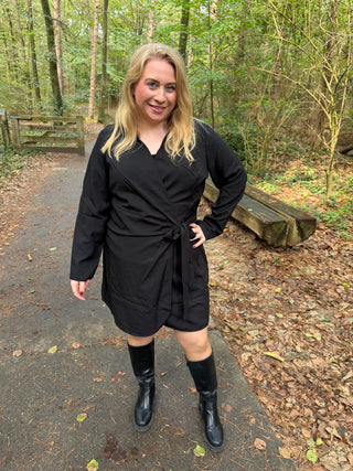 VMCEVELIN LS WRAP SHORT DRESS WVN CUR Black
