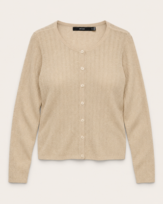 VMCSECRET SHORE LS O-NECK CARDIGAN CUR Oatmeal/W GOLD LU
