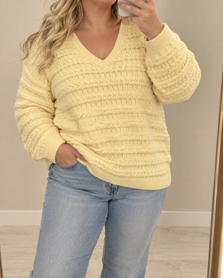 CARCABALA LS BATWING V-NECK KNT Mellow Yellow/Melange