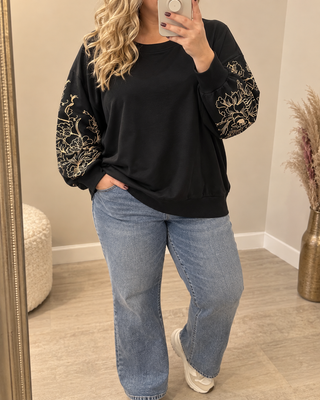 CARDEBORAH L/S BOATNECK SWEAT JRS Black/W. Hummus