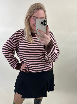 CARALIVIA LS O-NECK STRIPE KNT Fudge/Stripes Cyclame