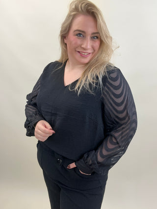 CARMETTA L/S V-NECK TOP WVN Black