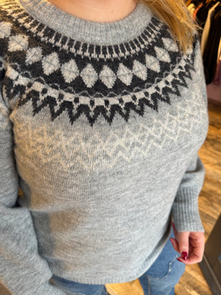 VMCSIMONE LS NORDIC PULLOVER GA BOO CUR Light Grey Mela/DGM / BIRCH