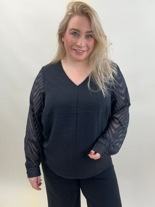 CARMETTA L/S V-NECK TOP WVN Black