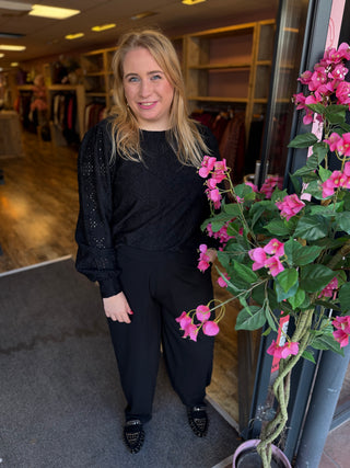 CARHELLEN L/S O-NECK BLOUSE JRS BF Black