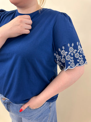 CARDREAM S/S O-NECK TEE JRS Navy Peony/Cloud Dancer