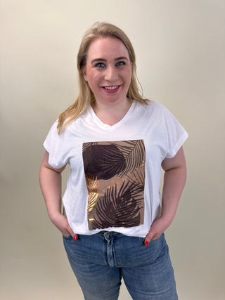 CARCARINA S/S CAPSL V-NECK TEE JRS Cloud dancer/Palm