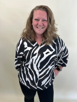 CARCARRIE 3/4 V-NECK STRING TOP AOP Birch GRAFIC ZEBRA