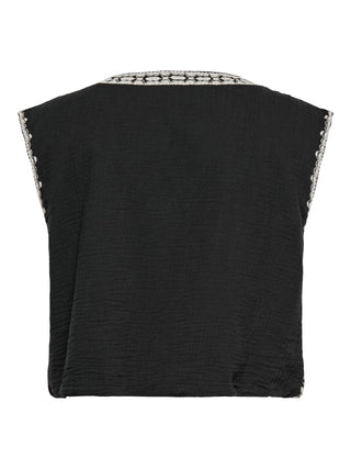 CARTHYRA S/L EMB VEST WVN Black/WHITE EMB