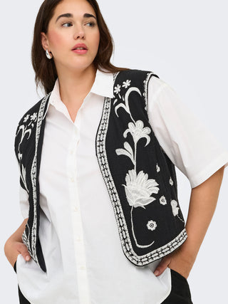 CARTHYRA S/L EMB VEST WVN Black/WHITE EMB