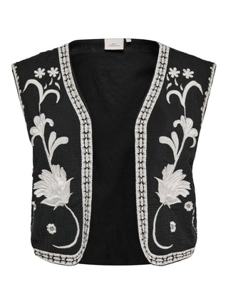 CARTHYRA S/L EMB VEST WVN Black/WHITE EMB