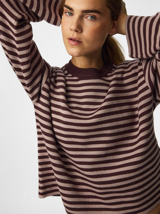 PCJASSY LS O-NECK KNIT NOOS BC Hot Fudge/GREIGE