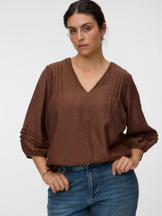 VMCLESLIE 3/4 SLEEVE TOP WVN CUR Cocoa Brown/Dtm flower