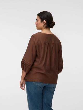 VMCLESLIE 3/4 SLEEVE TOP WVN CUR Cocoa Brown/Dtm flower