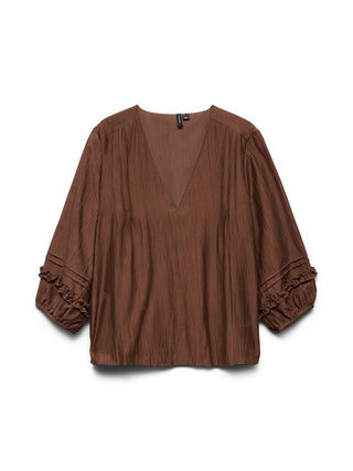 VMCLESLIE 3/4 SLEEVE TOP WVN CUR Cocoa Brown/Dtm flower