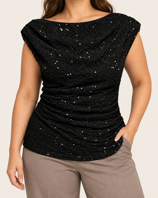 CARNOXLEY S/L SEQUIN TOP WVN Black/Black sequ