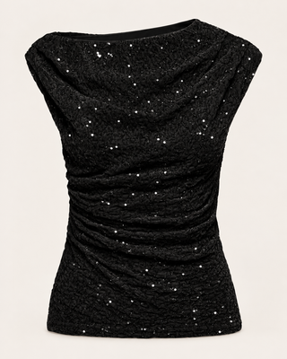 CARNOXLEY S/L SEQUIN TOP WVN Black/Black sequ