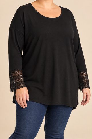 CARLAMOUR L/S LACE CUFF BLOUSE JRS Black/Black Lace