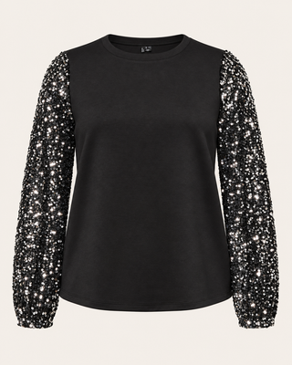VMCBELLA LS O-NECK SQ SWEAT JRS CUR Black/silver seq